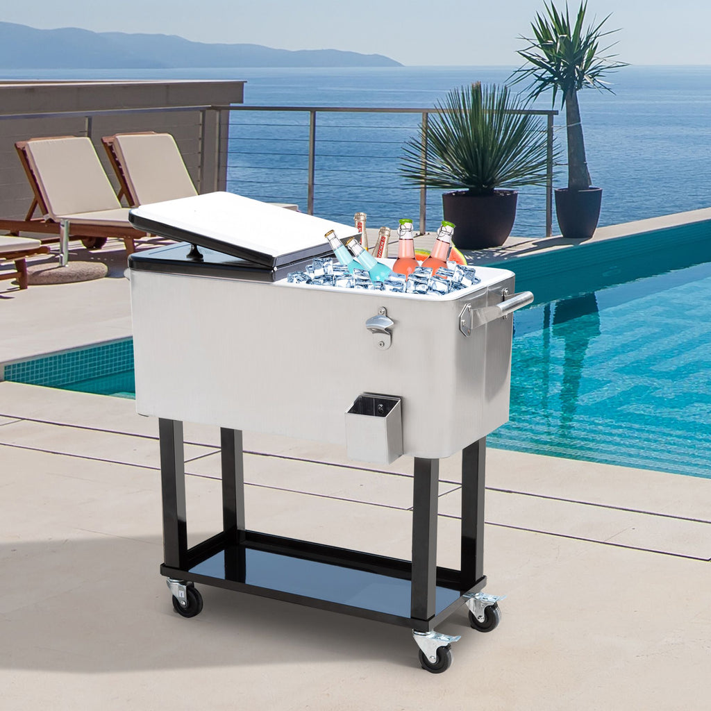 Outsunny 80 QT Rolling Cooler on Wheels – Portable Ice Chest for Parties