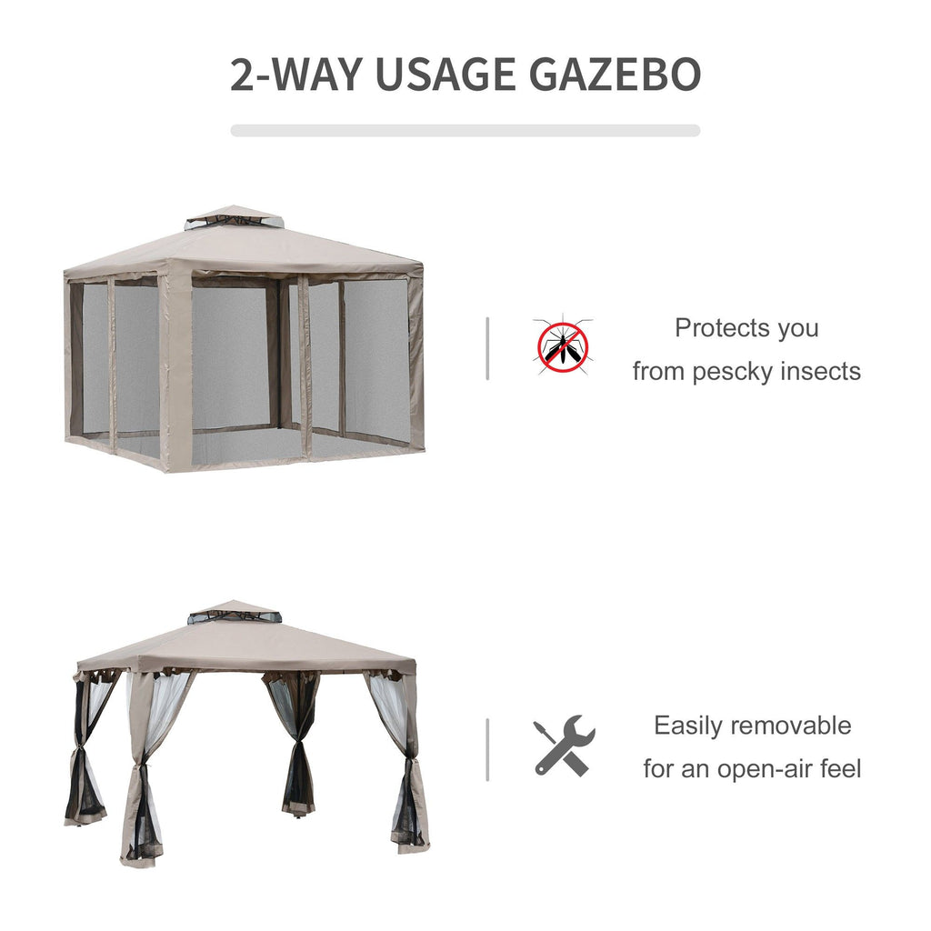Two-Tier Patio Gazebo with Mesh Enclosure