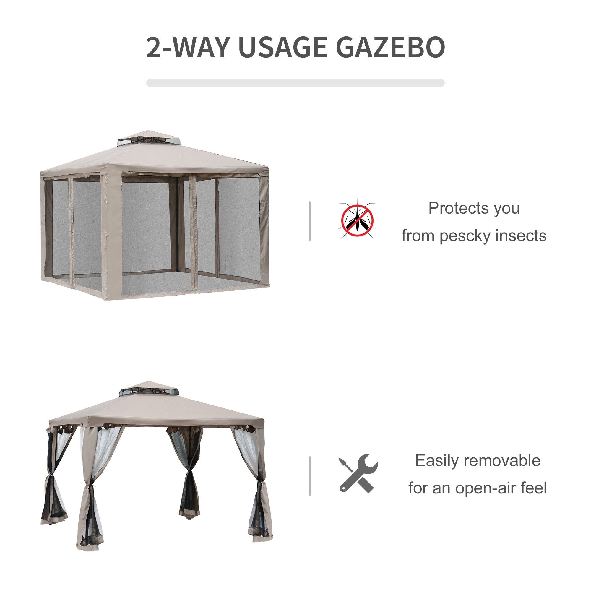 Two-Tier Patio Gazebo with Mesh Enclosure