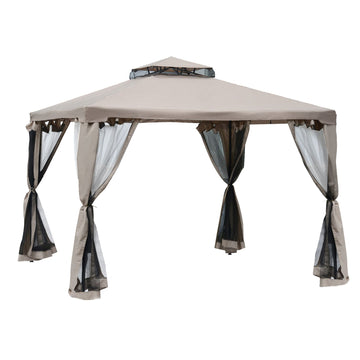 Two-Tier Patio Gazebo with Mesh Enclosure