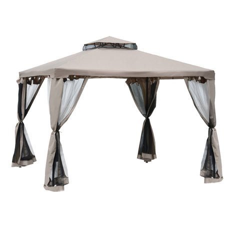Two-Tier Patio Gazebo with Mesh Enclosure