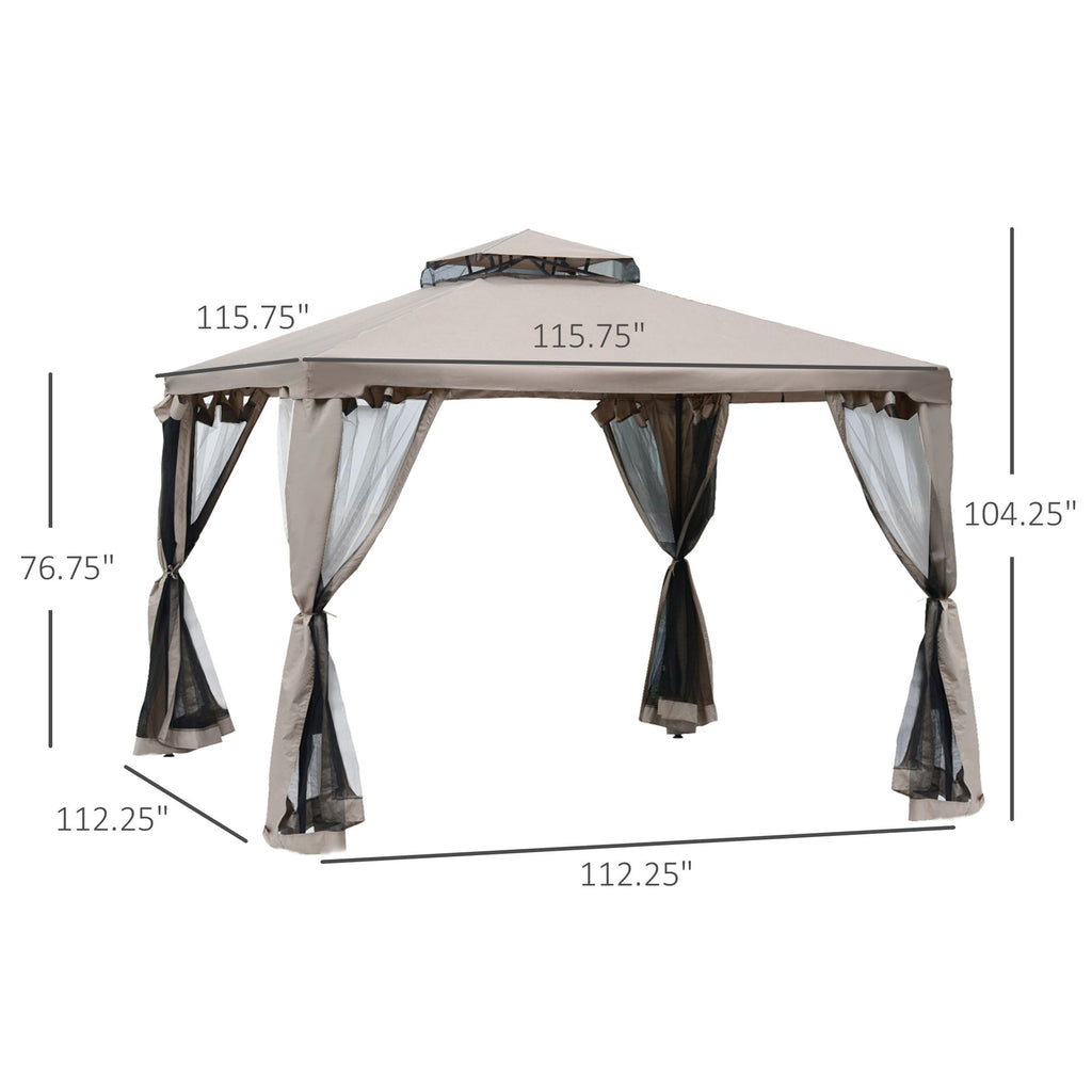 Two-Tier Patio Gazebo with Mesh Enclosure