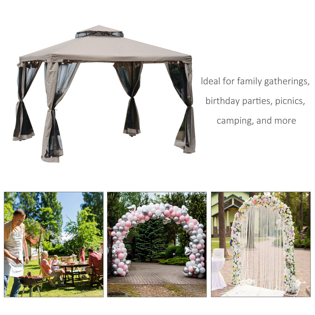 Two-Tier Patio Gazebo with Mesh Enclosure