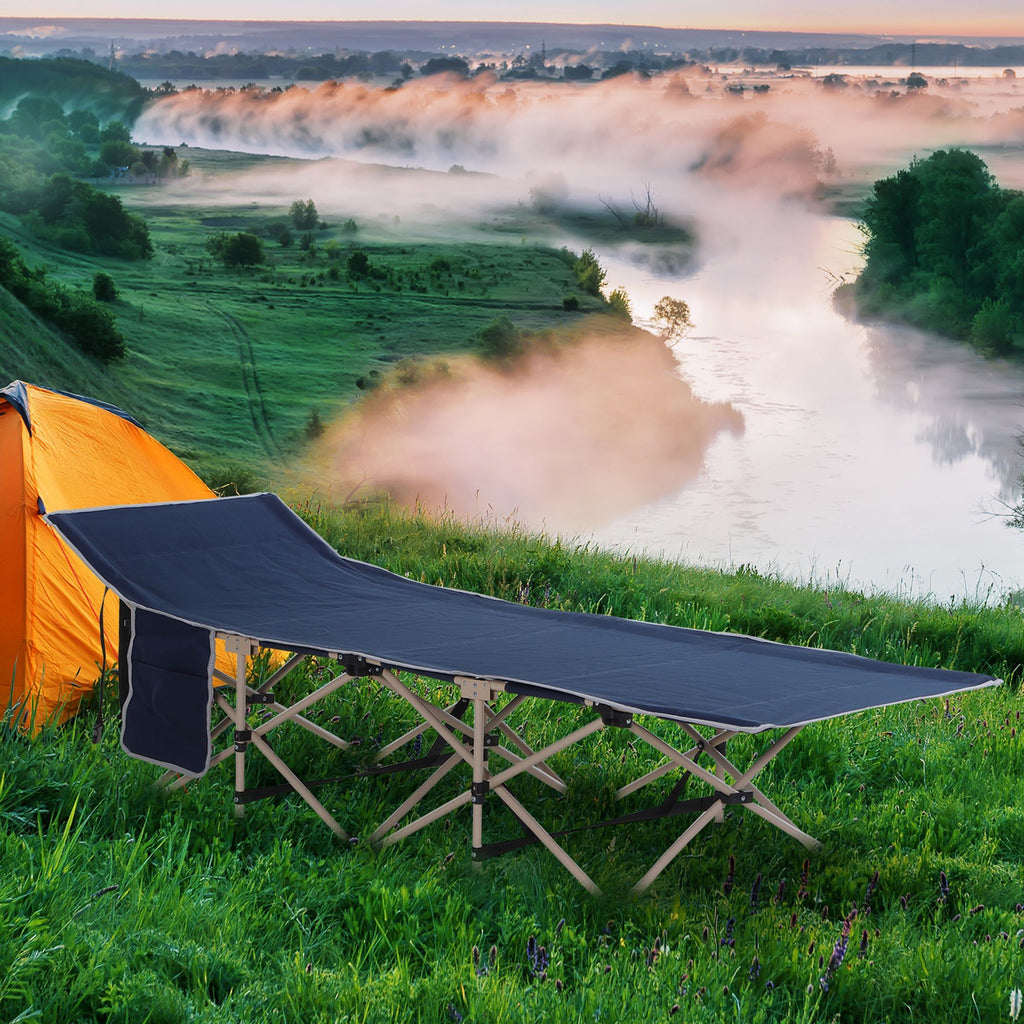 Outsunny Folding Camping Cot for Adults with Carry Bag, Side Pocket, Outdoor Portable Sleeping Bed f