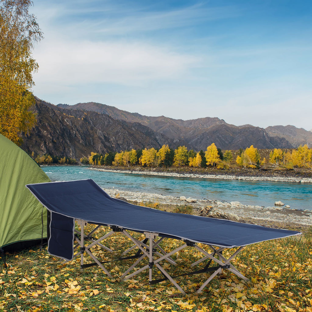 Outsunny Folding Camping Cot for Adults with Carry Bag, Side Pocket, Outdoor Portable Sleeping Bed f