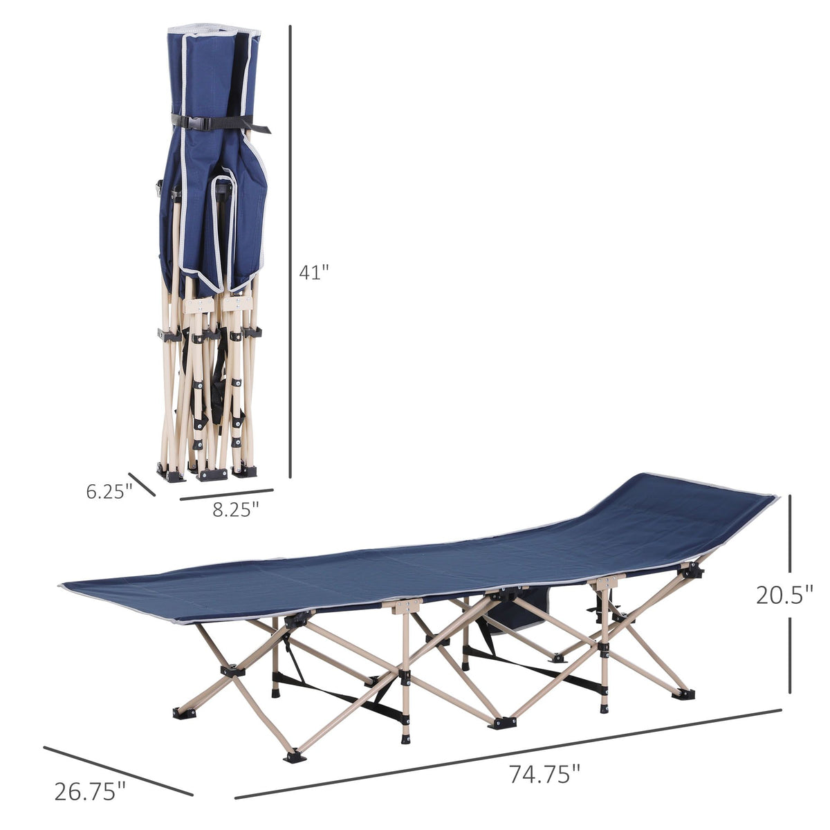 Outsunny Folding Camping Cot for Adults with Carry Bag, Side Pocket, Outdoor Portable Sleeping Bed f