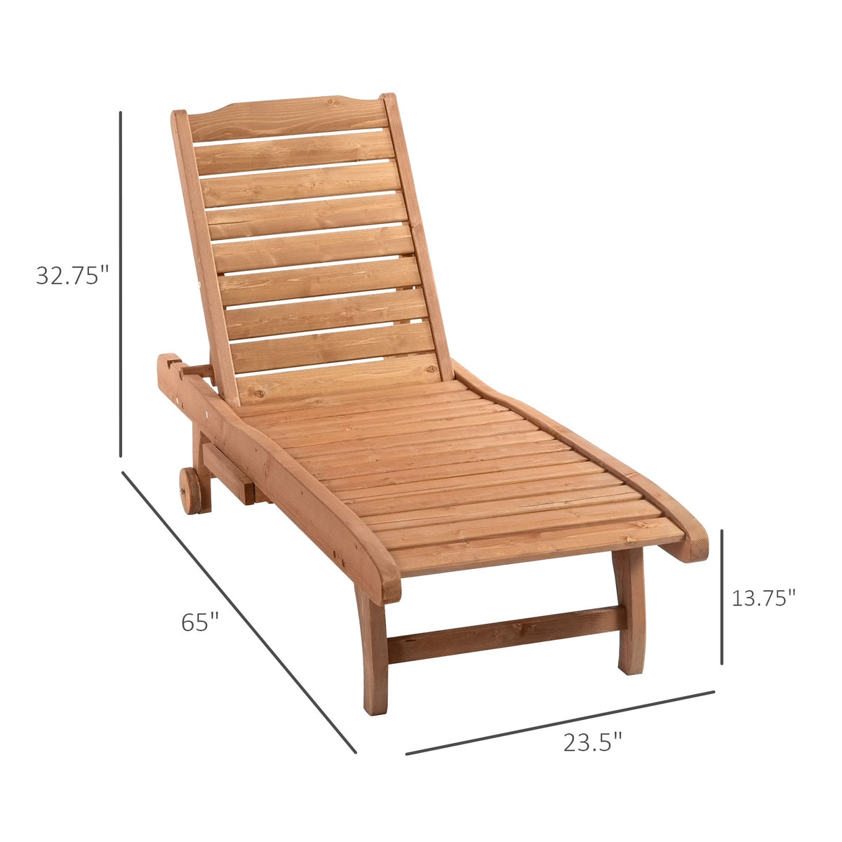 Red Wood Chaise Lounge with Built-In Pull-Out Table & Reclining Positions