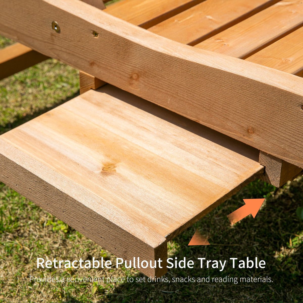 Red Wood Chaise Lounge with Built-In Pull-Out Table & Reclining Positions