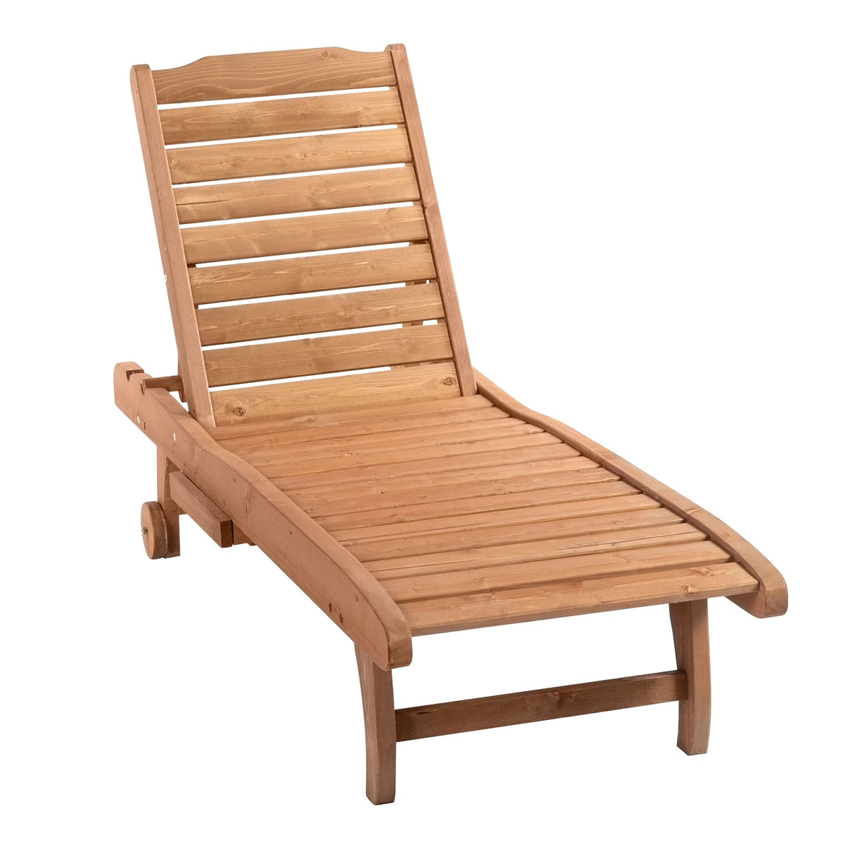 Red Wood Chaise Lounge with Built-In Pull-Out Table & Reclining Positions