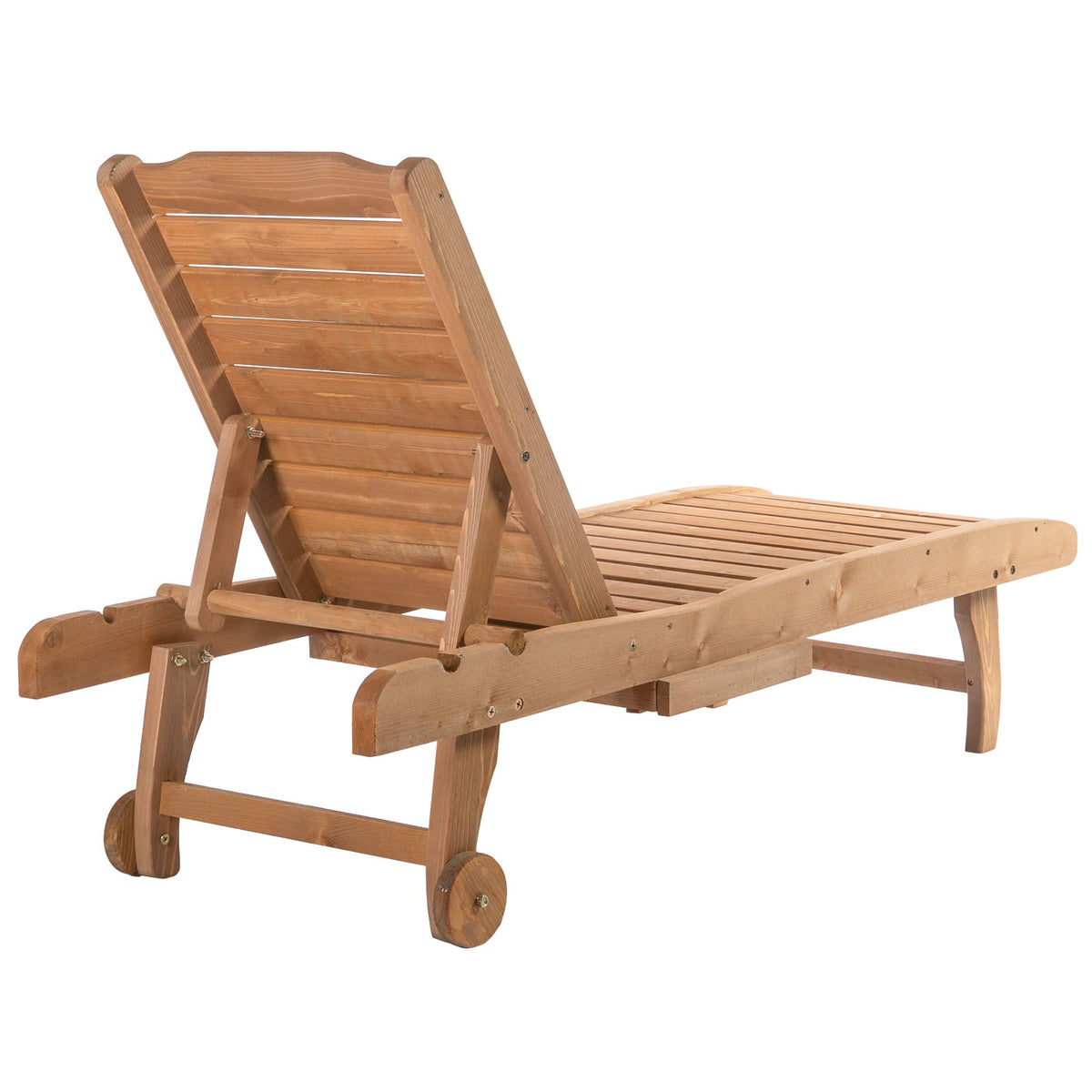 Red Wood Chaise Lounge with Built-In Pull-Out Table & Reclining Positions