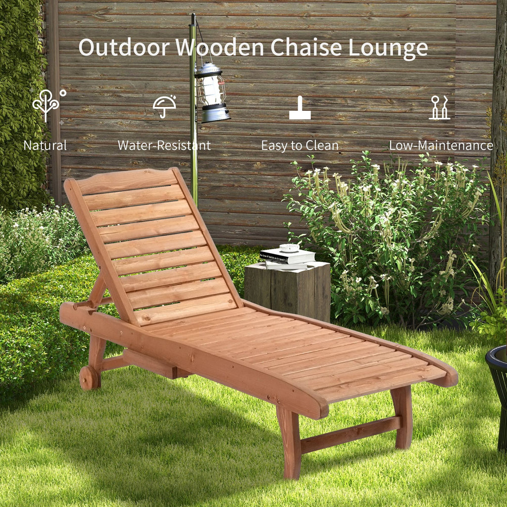 Red Wood Chaise Lounge with Built-In Pull-Out Table & Reclining Positions