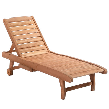 Red Wood Chaise Lounge with Built-In Pull-Out Table & Reclining Positions