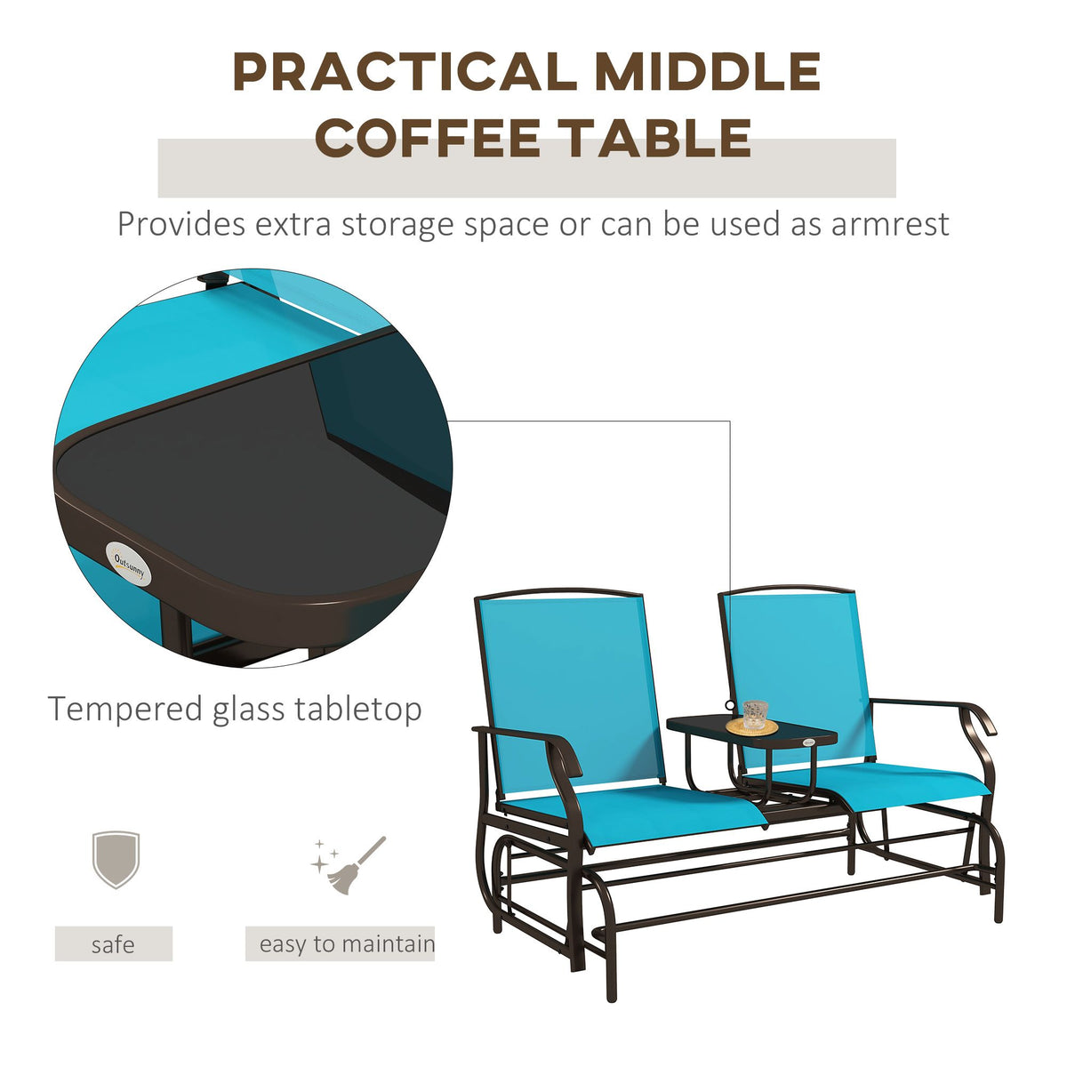 Outsunny Outdoor Glider Bench with Center Table – Patio Loveseat