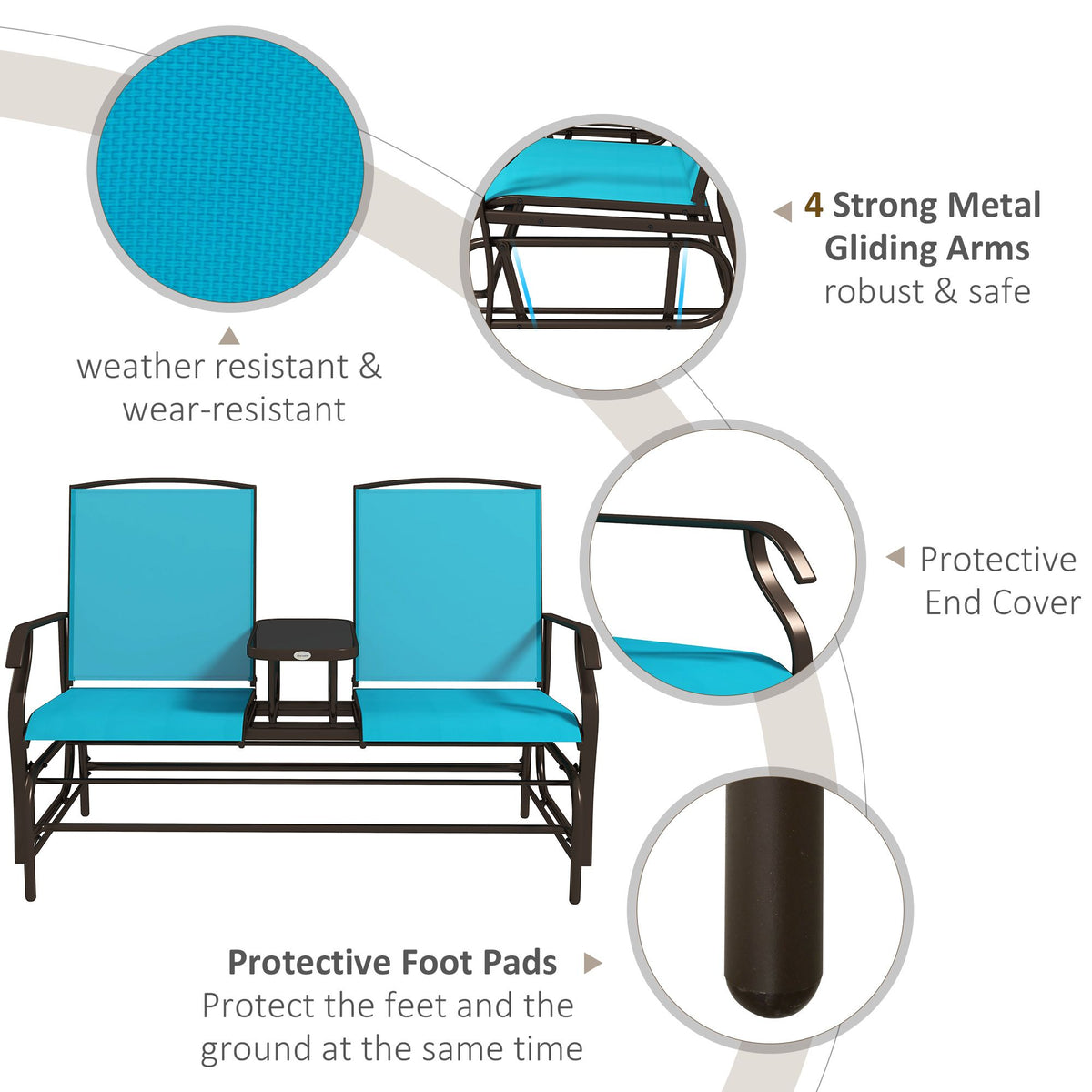 Outsunny Outdoor Glider Bench with Center Table – Patio Loveseat