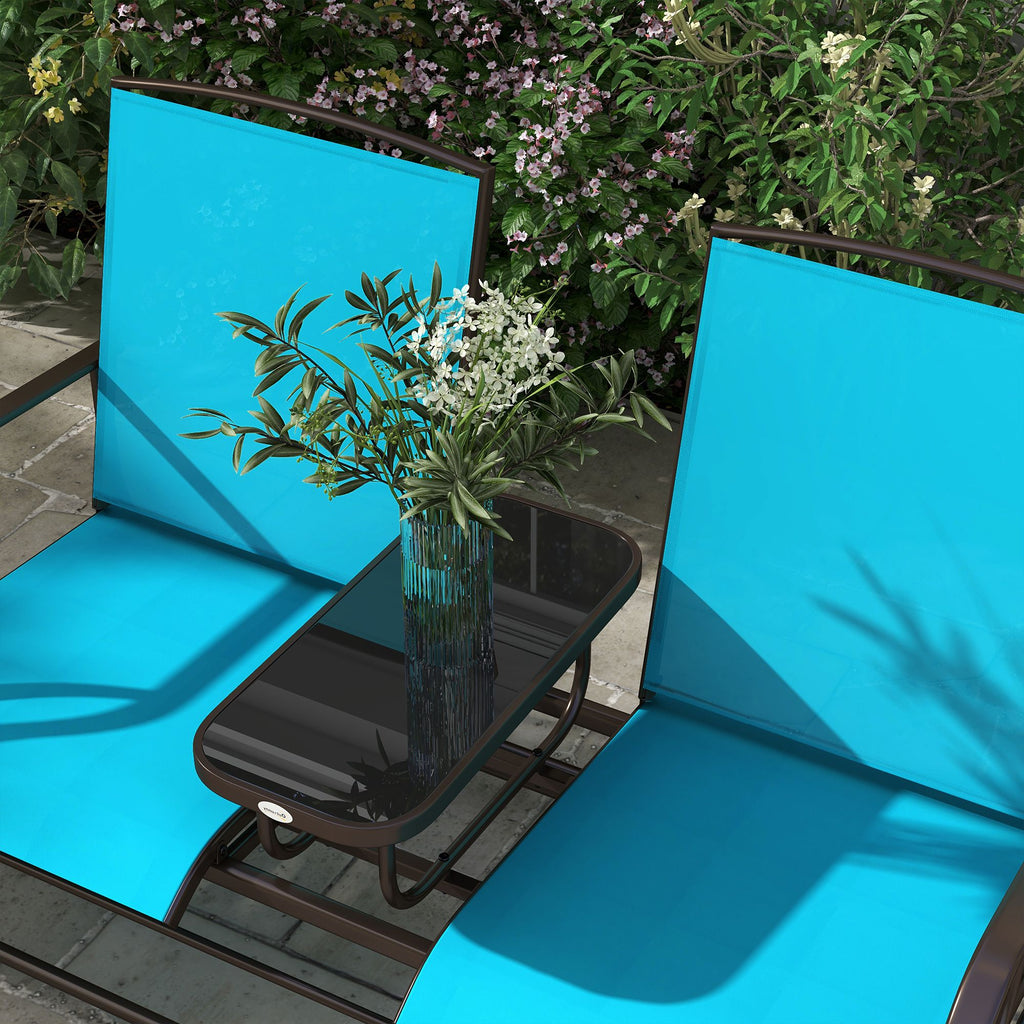 Outsunny Outdoor Glider Bench with Center Table – Patio Loveseat