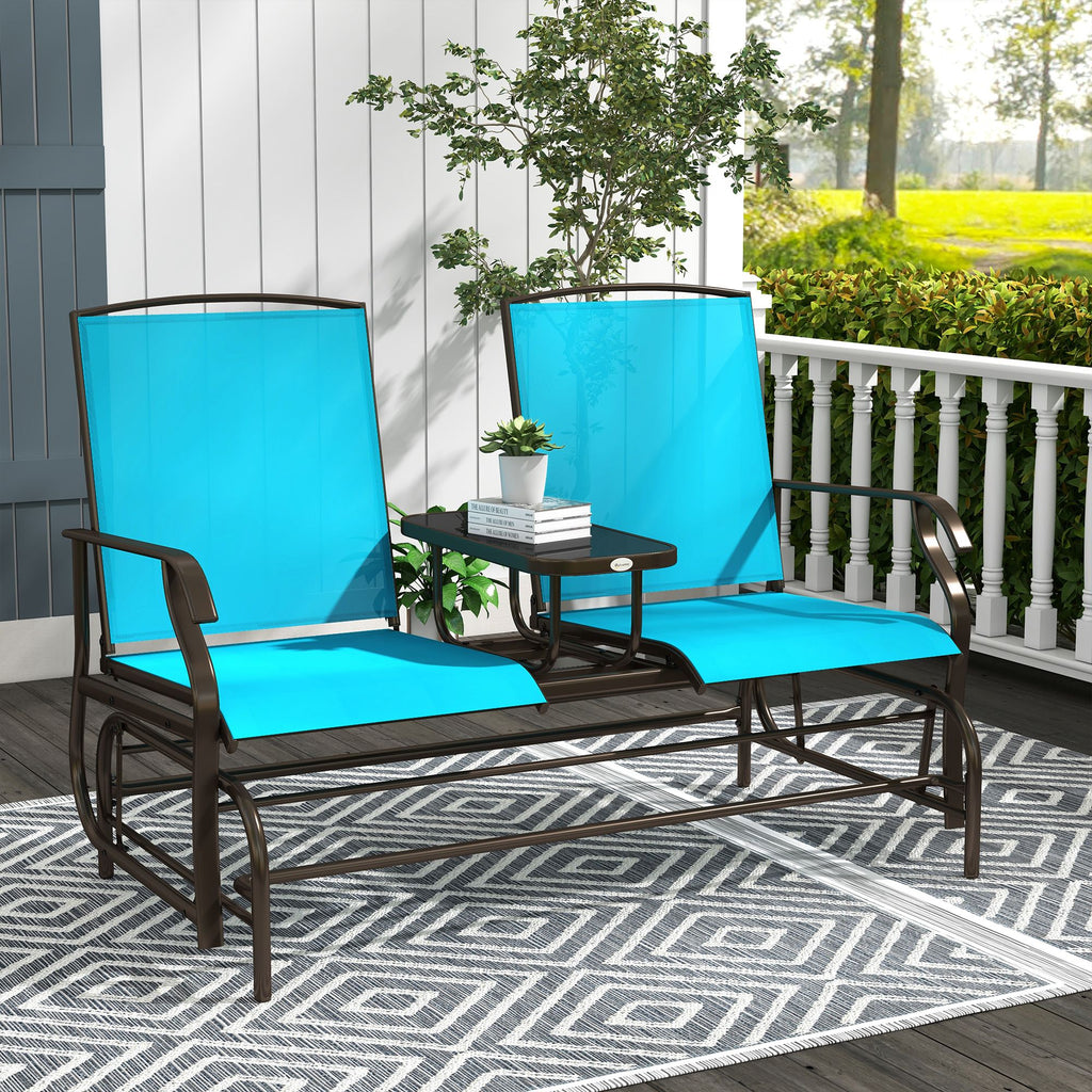 Outsunny Outdoor Glider Bench with Center Table – Patio Loveseat