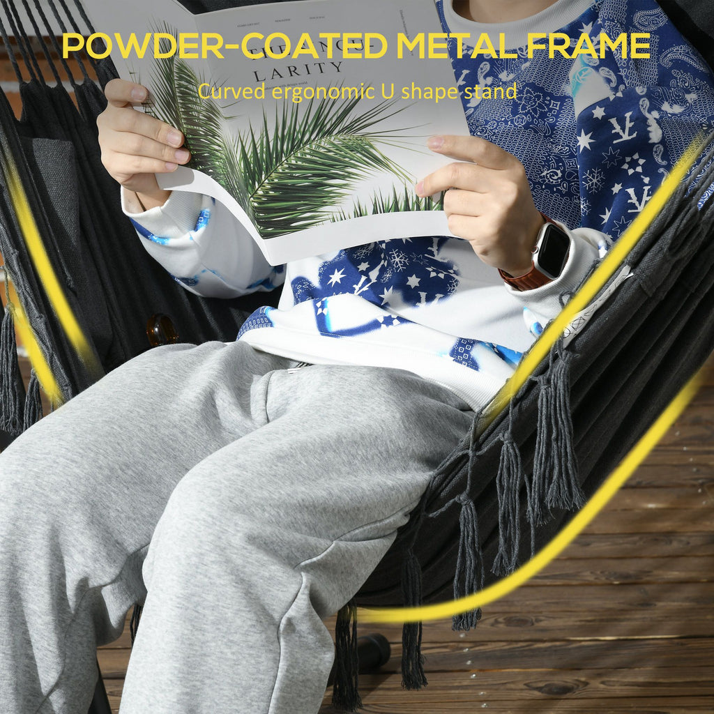 Outsunny Patio Hammock Chair with Stand – Boho Design with Pillow and Side Pocket