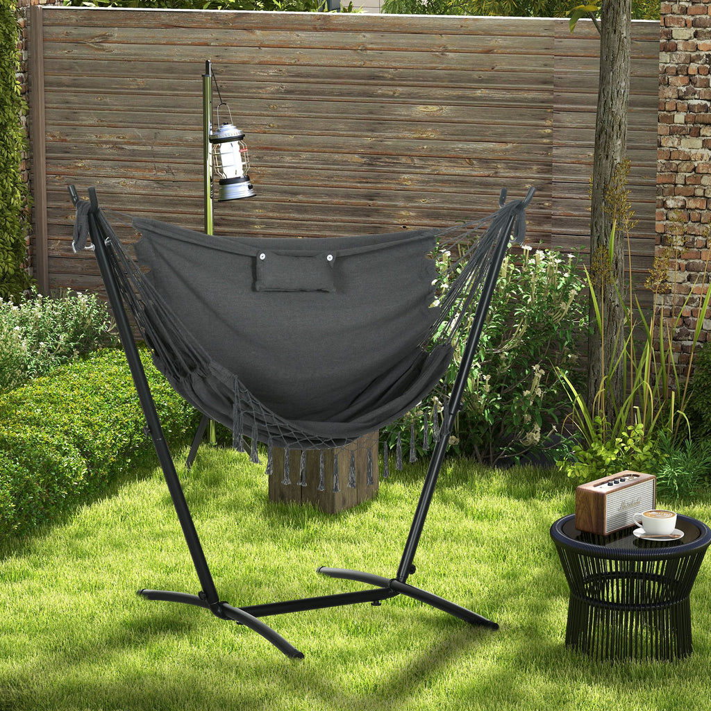 Outsunny Patio Hammock Chair with Stand – Boho Design with Pillow and Side Pocket