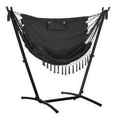 Outsunny Patio Hammock Chair with Stand – Boho Design with Pillow and Side Pocket