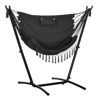 Outsunny Patio Hammock Chair with Stand – Boho Design with Pillow and Side Pocket
