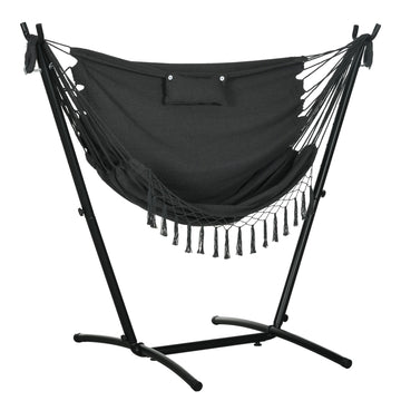 Outsunny Patio Hammock Chair with Stand – Boho Design with Pillow and Side Pocket