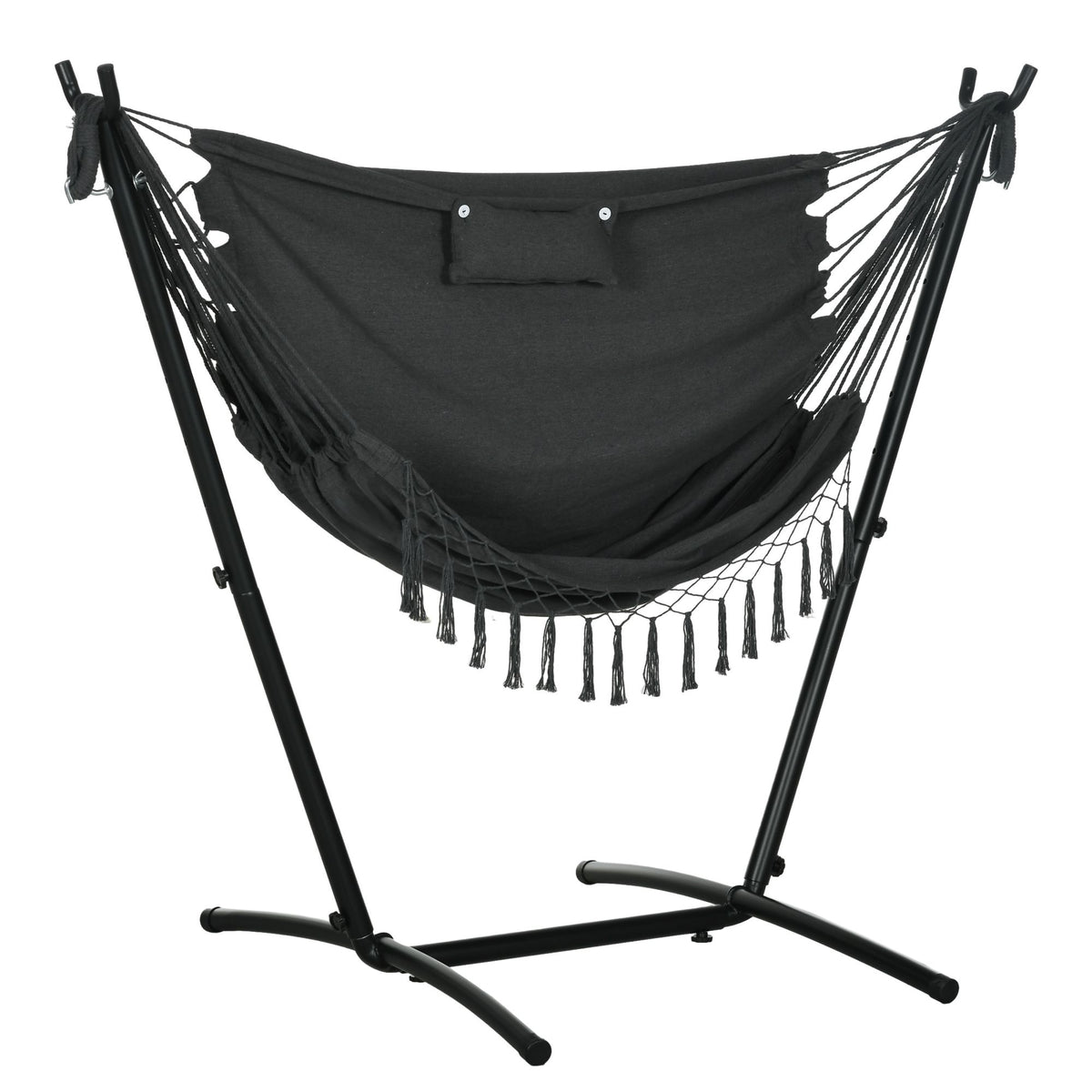 Outsunny Patio Hammock Chair with Stand – Boho Design with Pillow and Side Pocket