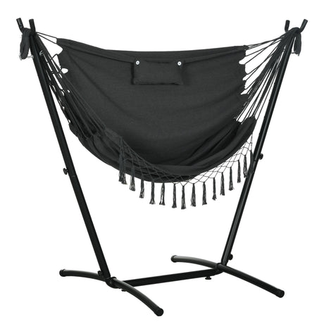 Outsunny Patio Hammock Chair with Stand – Boho Design with Pillow and Side Pocket