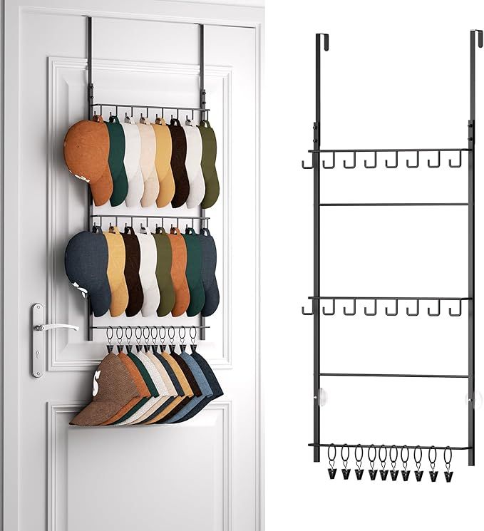 Tiered Over-Door Hat Rack Keeps Baseball Caps Organized