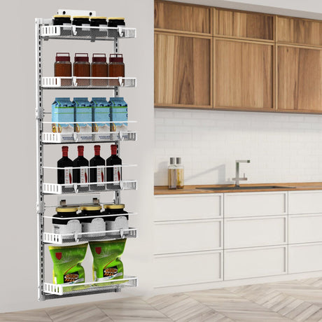 6-Tier Over-the-Door Pantry Organizer – Carbon Steel with Anti-Fall Baffles
