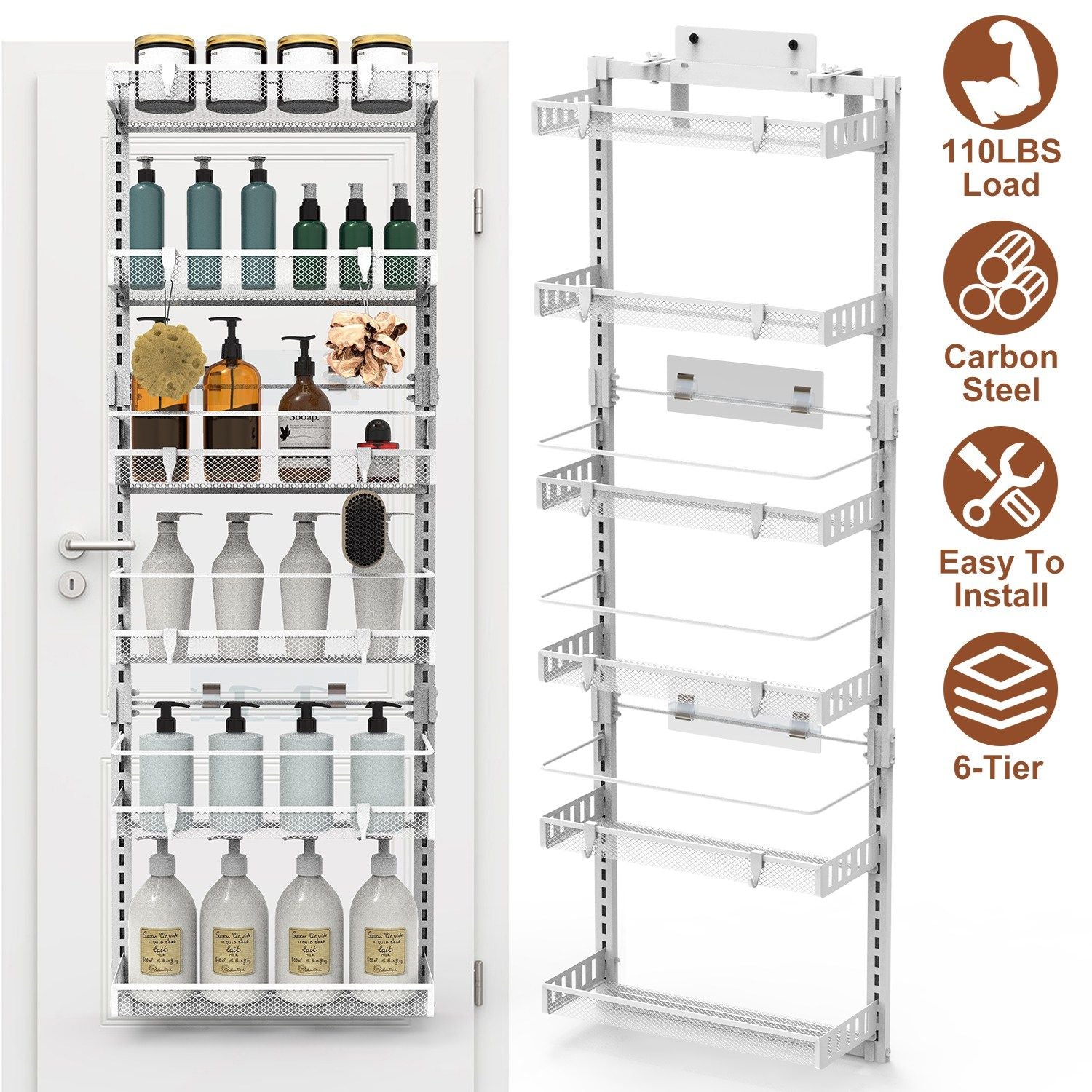 Over The Door Pantry Organizer 6-Tier Pantry Door Organizer Carbon Steel Loading Easy Install