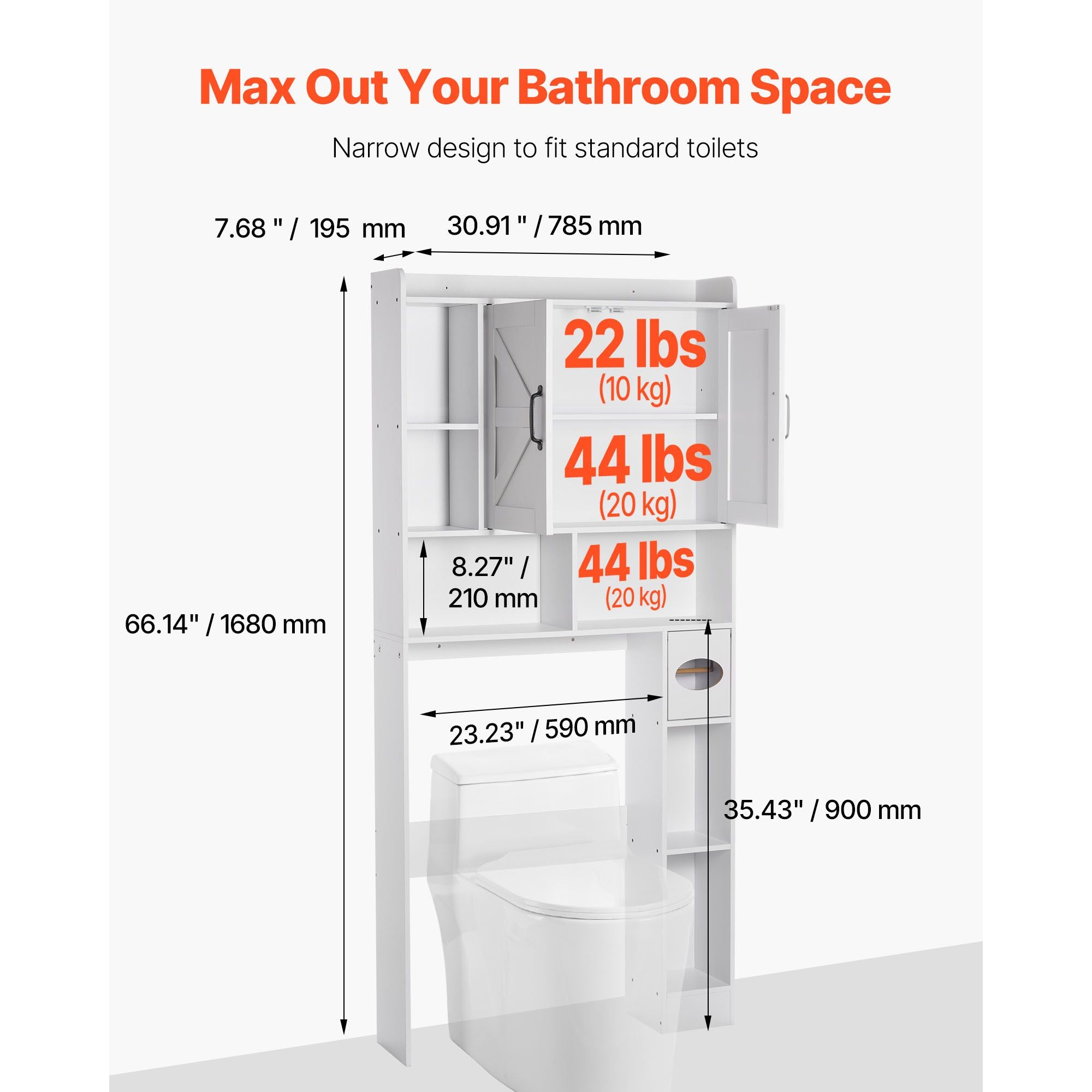 Over The Toilet Storage Cabinet with Adjustable Shelves and Dual Storage