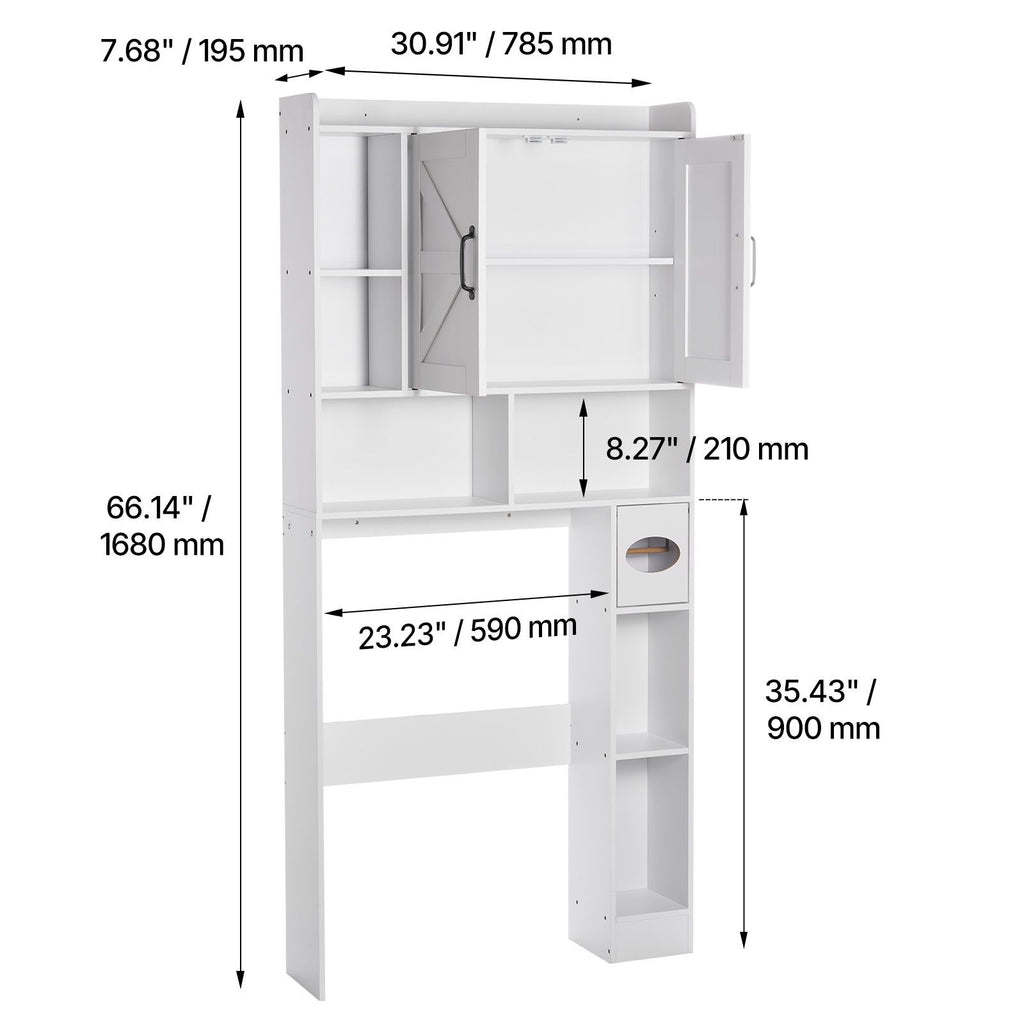 Over The Toilet Storage Cabinet with Adjustable Shelves and Dual Storage