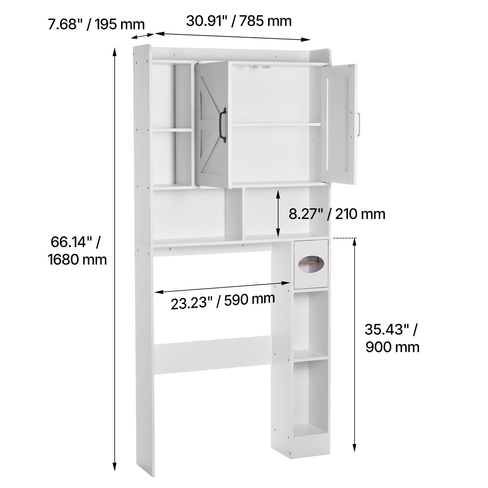 Over The Toilet Storage Cabinet with Adjustable Shelves and Dual Storage