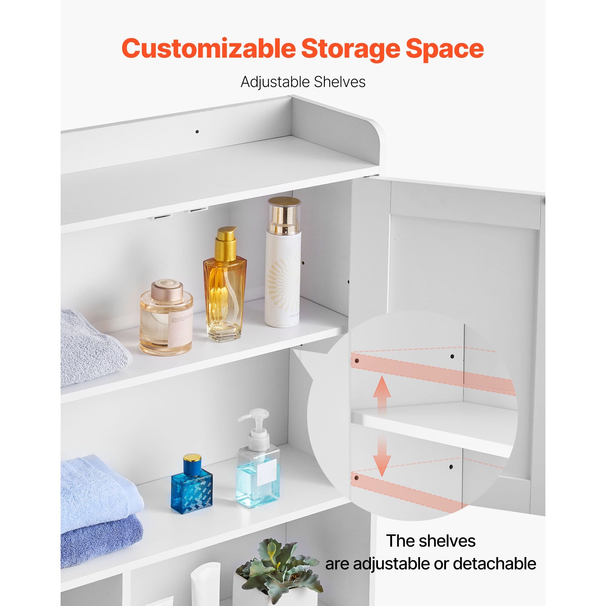 Over The Toilet Storage Cabinet with Adjustable Shelves and Dual Storage