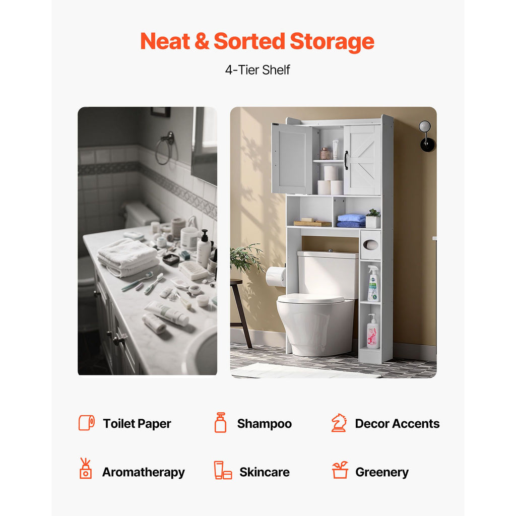 Over The Toilet Storage Cabinet with Adjustable Shelves and Dual Storage