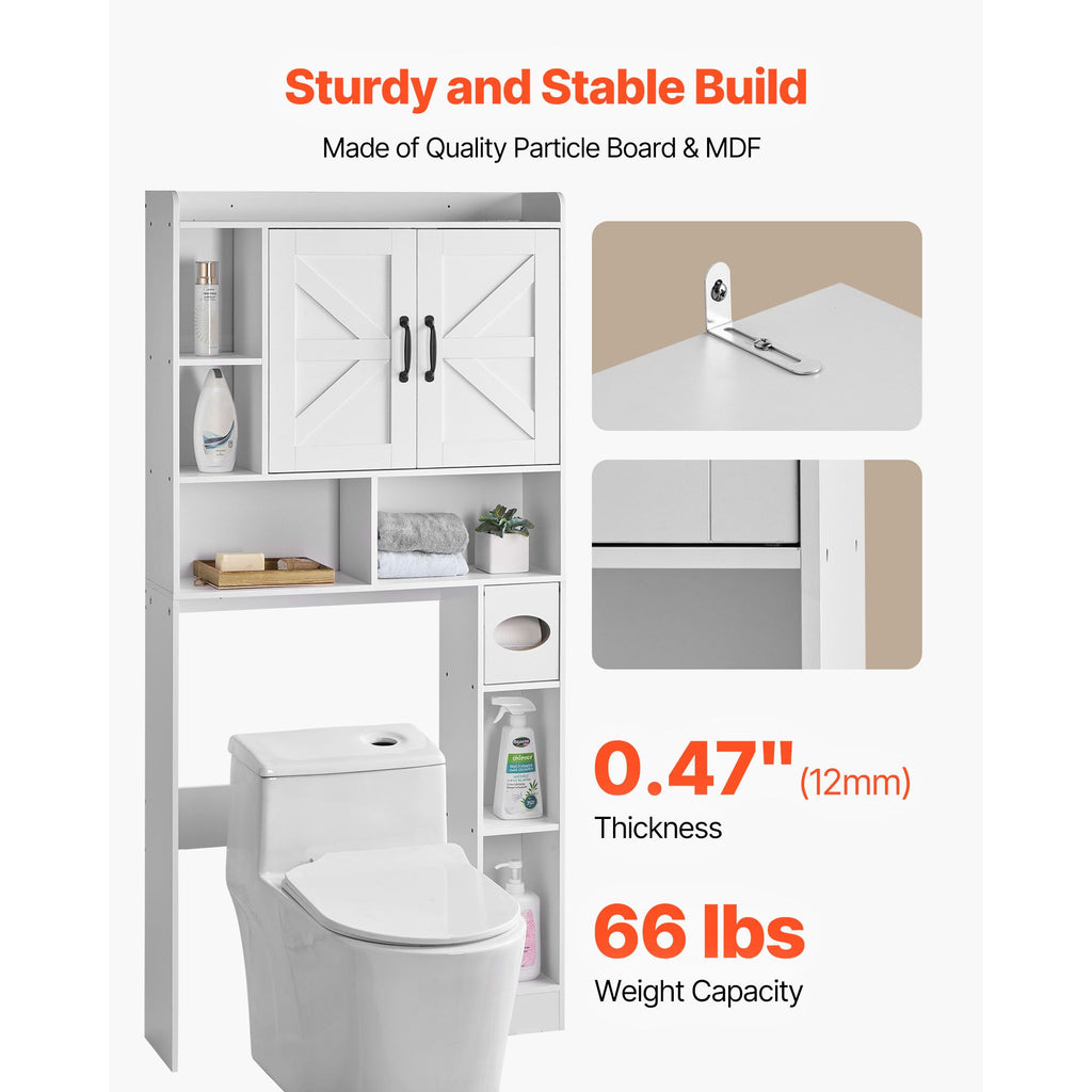 Over The Toilet Storage Cabinet with Adjustable Shelves and Dual Storage