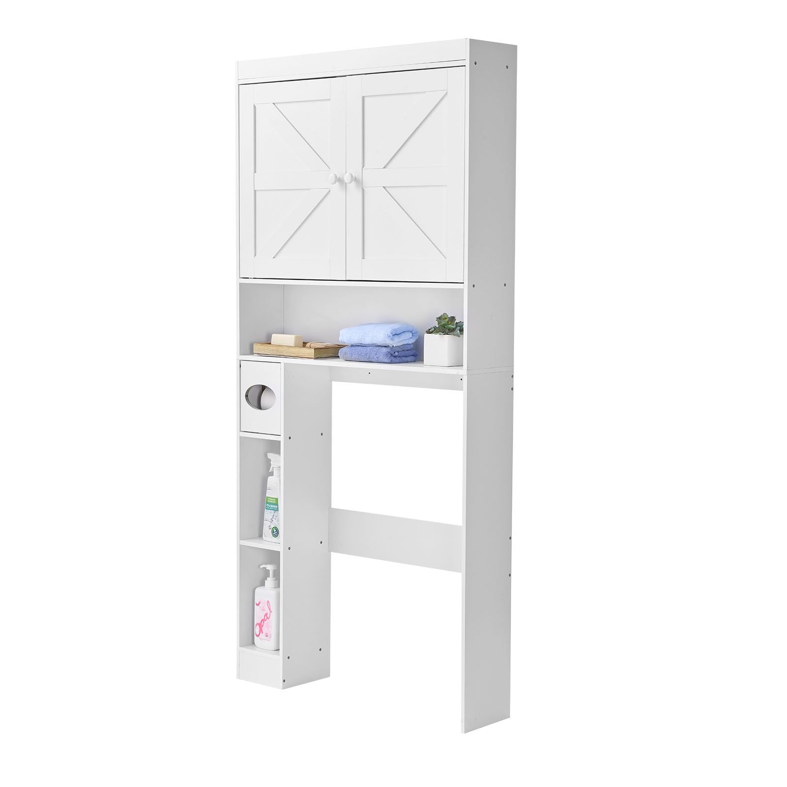 Over The Toilet Storage Cabinet, Height Bathroom Storage Organizer with Double Door and Adj