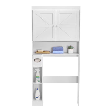 Over The Toilet Storage Cabinet, Height Bathroom Storage Organizer with Double Door and Adj