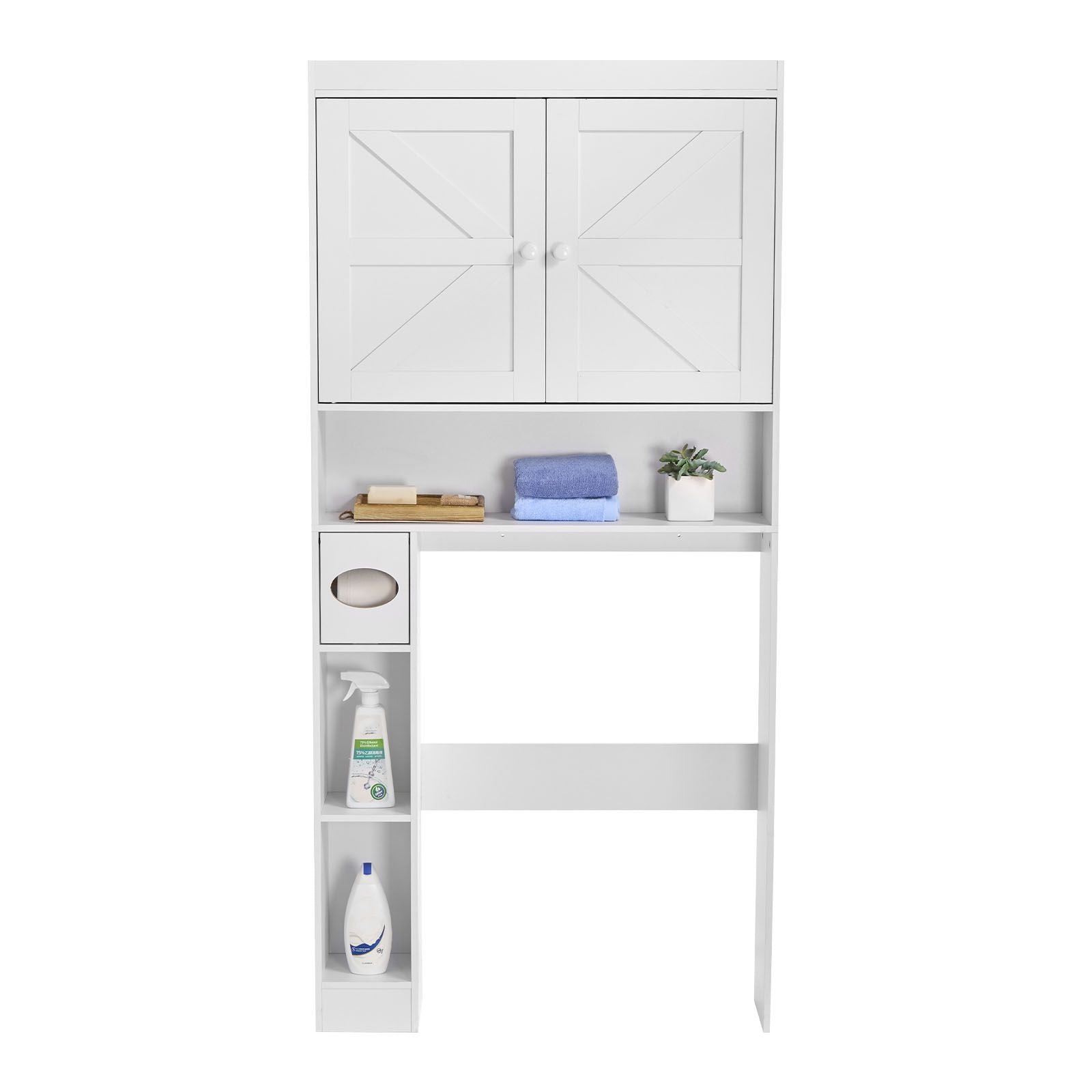 Over The Toilet Storage Cabinet, Height Bathroom Storage Organizer with Double Door and Adj