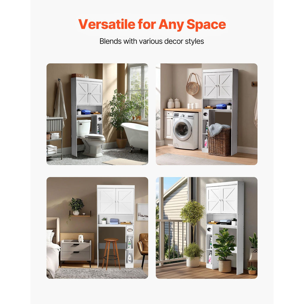 Over The Toilet Storage Cabinet, Height Bathroom Storage Organizer with Double Door and Adj