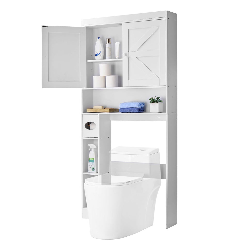 Over The Toilet Storage Cabinet, Height Bathroom Storage Organizer with Double Door and Adj