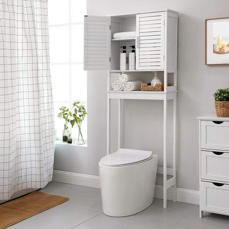 Over-the-Toilet Bathroom Cabinet with Adjustable Interior Shelf, Cloud White
