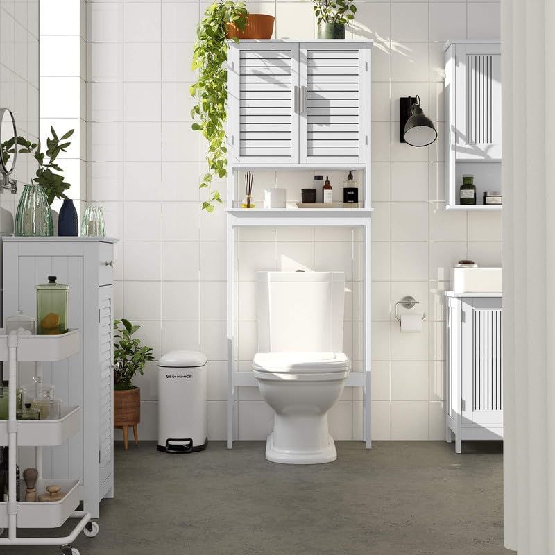 Over-the-Toilet Bathroom Cabinet with Adjustable Interior Shelf, Cloud White