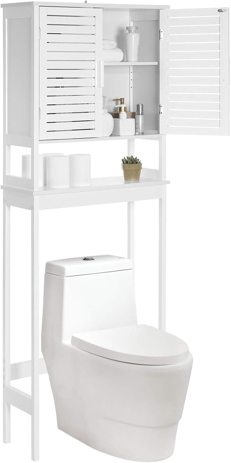 Over-the-Toilet Bathroom Cabinet with Adjustable Interior Shelf, Cloud White