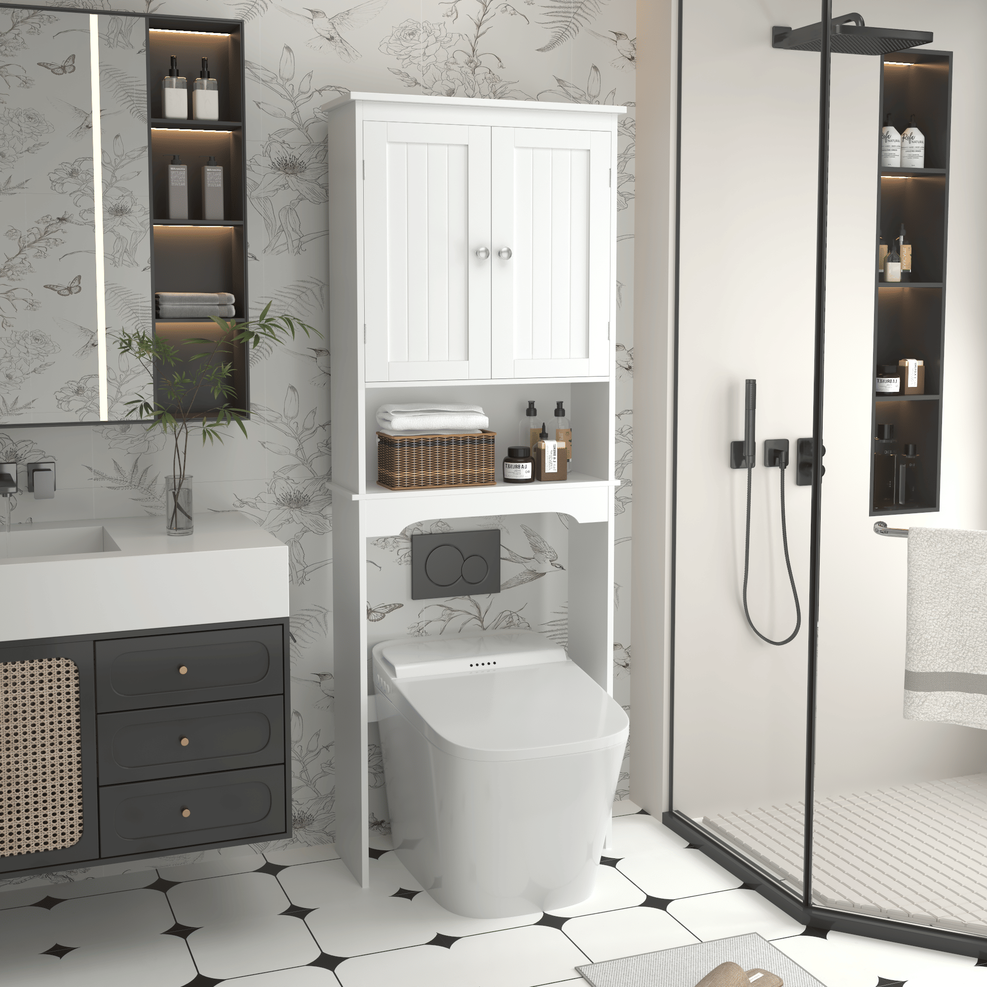 Over-The-Toilet Storage Cabinet with Beadboard Paneling