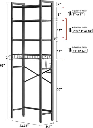 4-Tier Over-the-Toilet Storage Rack with Adjustable Shelf and Basket