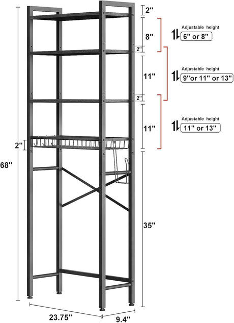 4-Tier Over-the-Toilet Storage Rack with Adjustable Shelf and Basket