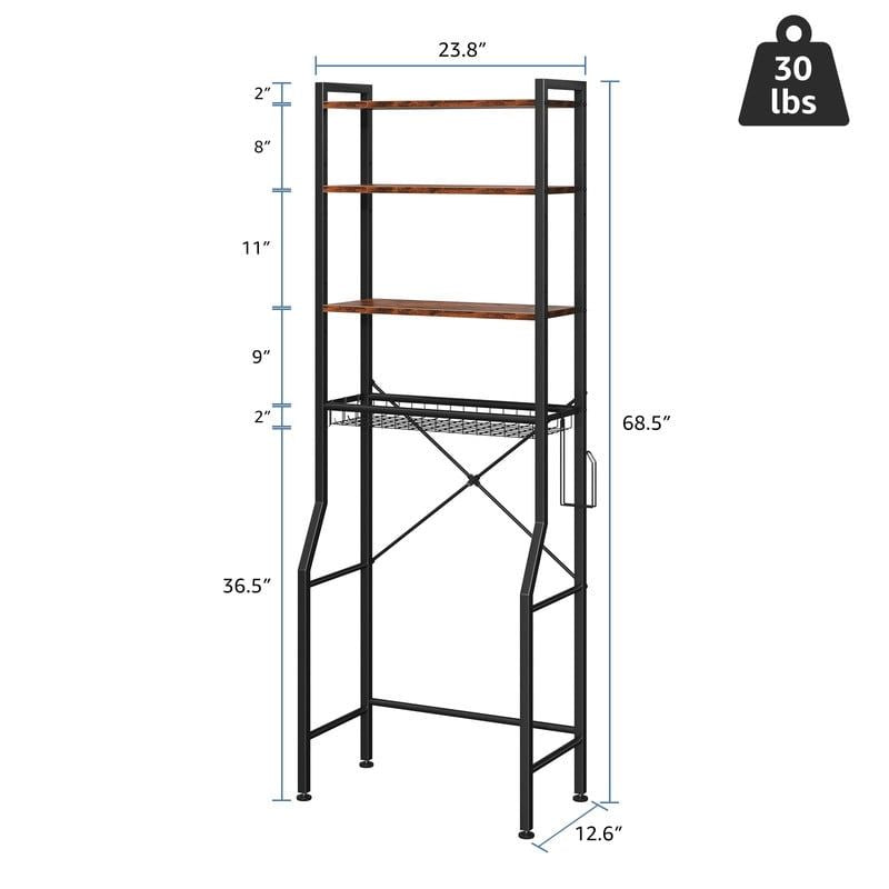 Over Toilet Bathroom Organizer, 4 Tier Adjustable Storage Rack, Space Saving Shelf for