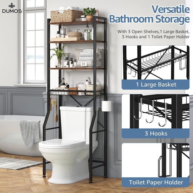 Over Toilet Bathroom Organizer, 4 Tier Adjustable Storage Rack, Space Saving Shelf for