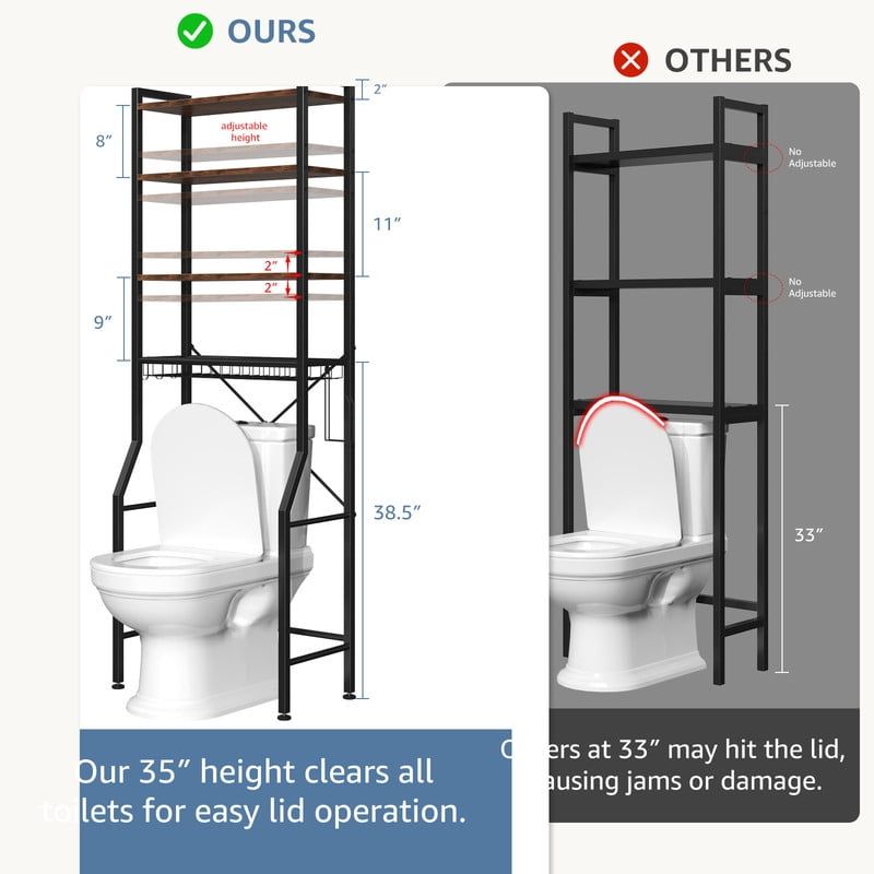 4-Tier Over Toilet Bathroom Organizer with Adjustable Shelves